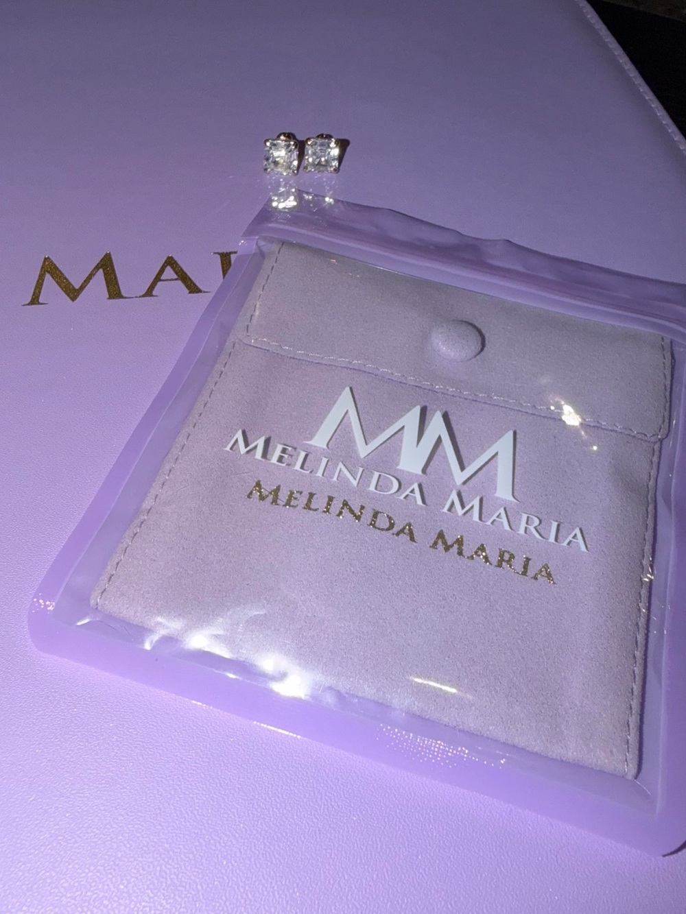 Melinda Maria Jewelry-The Queen's 8mm Studs-Gold/White Diamondettes NIB - Picture 8 of 11